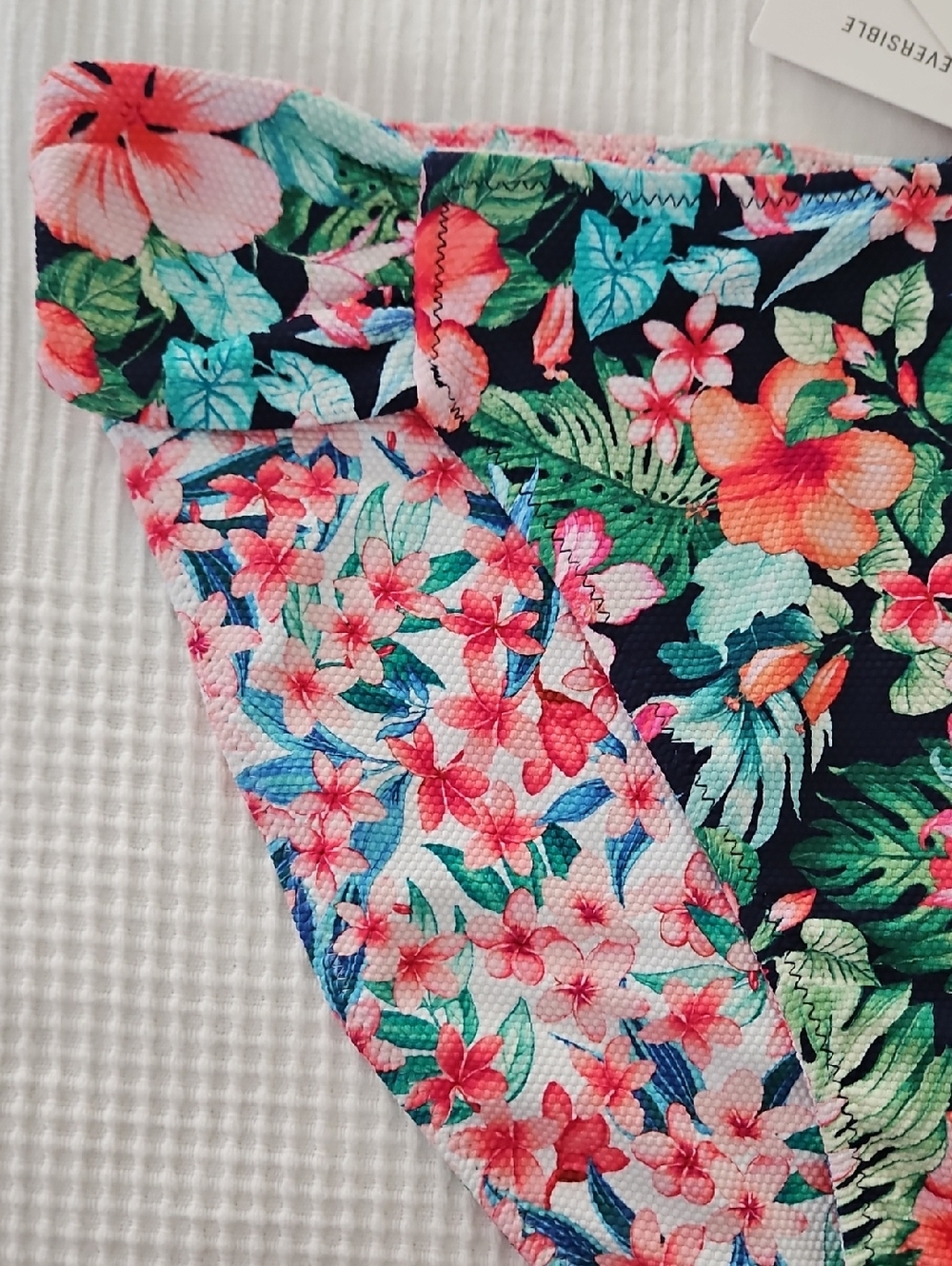 Tommy Bahama Reversible Hipster Textured Bikini Bottom: Navy/Floral/Tropical: XL - Picture 2 of 13